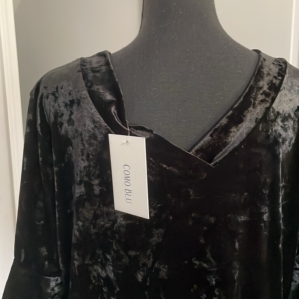 Como Blu Top Women Size XL Black Velvet Dressy Edgy Goth Bohemian - Picture 8 of 14